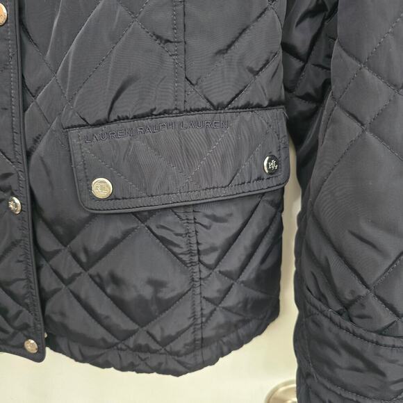 Lauren Ralph Lauren Black Quilted Jacket Size M Snap Button Equestrian Timeless - Picture 3 of 13
